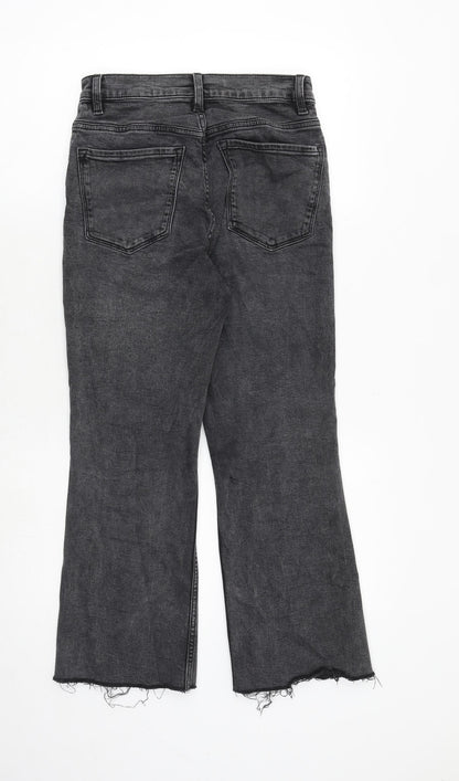 Mango Womens Grey Cotton Bootcut Jeans Size 8 Regular Zip - Frayed Hem