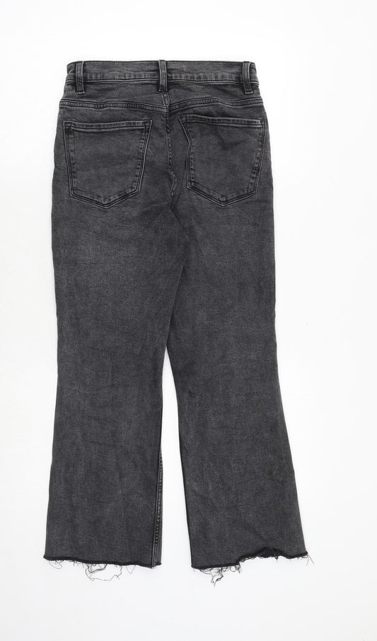 Mango Womens Grey Cotton Bootcut Jeans Size 8 Regular Zip - Frayed Hem