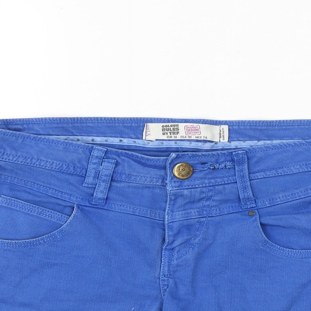 TRF Womens Blue Cotton Cut-Off Shorts Size 10 Regular Zip