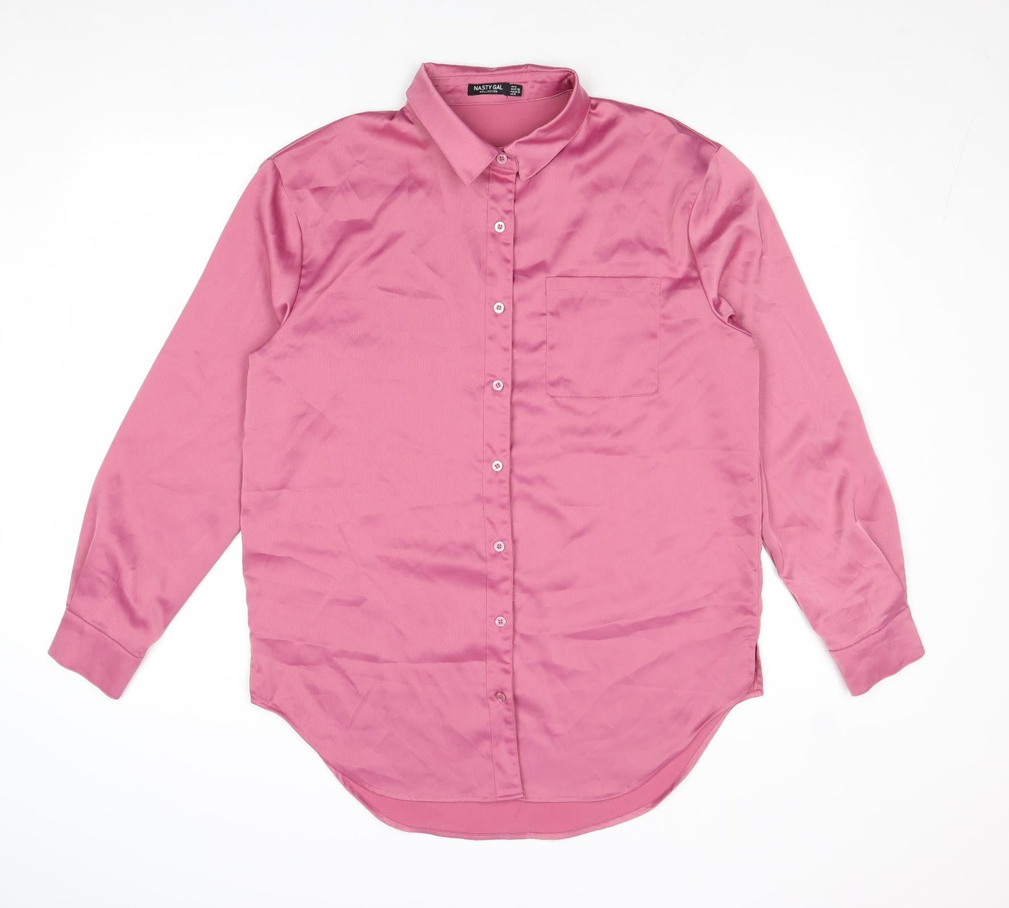 Nasty Gal Womens Pink Polyester Basic Button-Up Size 10 Collared