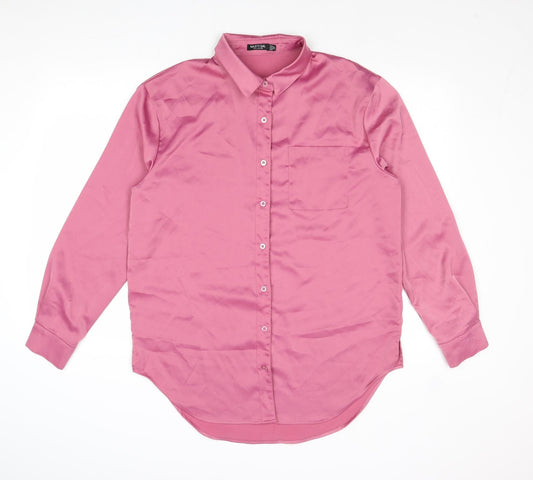 Nasty Gal Womens Pink Polyester Basic Button-Up Size 10 Collared