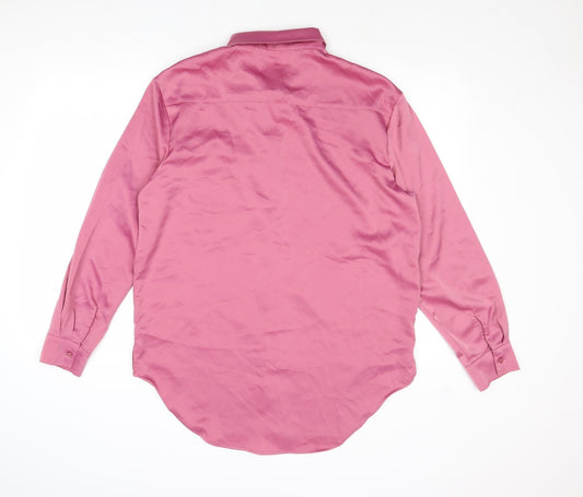 Nasty Gal Womens Pink Polyester Basic Button-Up Size 10 Collared