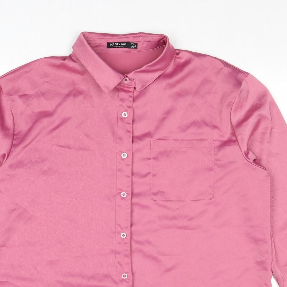 Nasty Gal Womens Pink Polyester Basic Button-Up Size 10 Collared