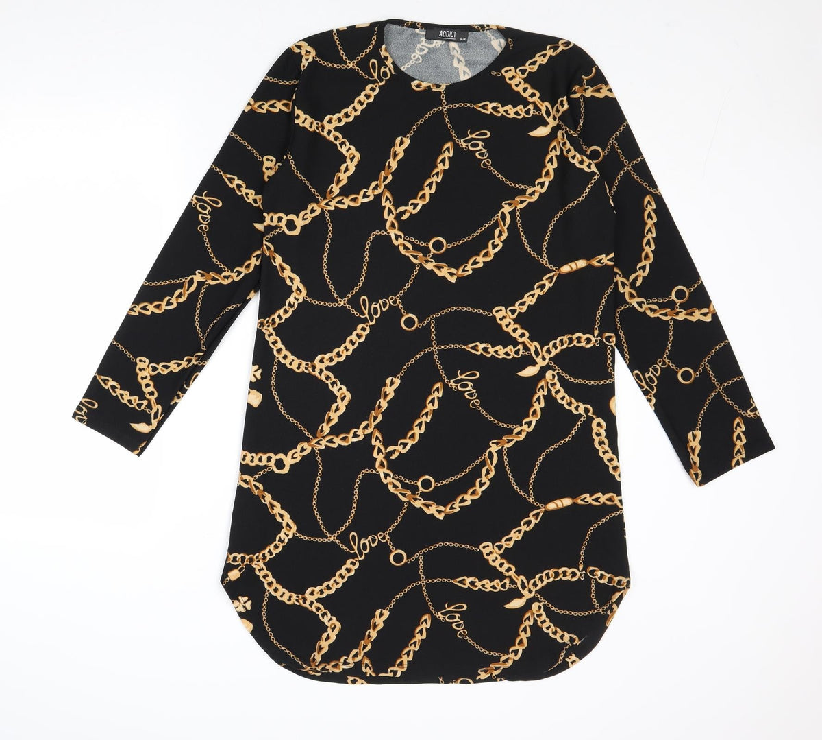 Addict Womens Black Geometric Polyester A-Line Size S Round Neck Pullover - Size S-M