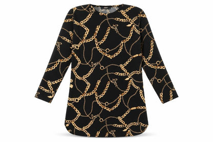 Addict Womens Black Geometric Polyester A-Line Size S Round Neck Pullover - Size S-M