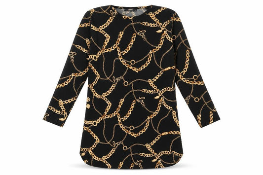 Addict Womens Black Geometric Polyester A-Line Size S Round Neck Pullover - Size S-M