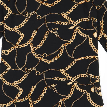 Addict Womens Black Geometric Polyester A-Line Size S Round Neck Pullover - Size S-M