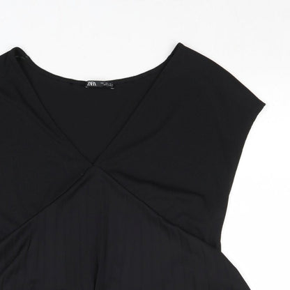 Womens UK Size L Zara Black Basic Blouse