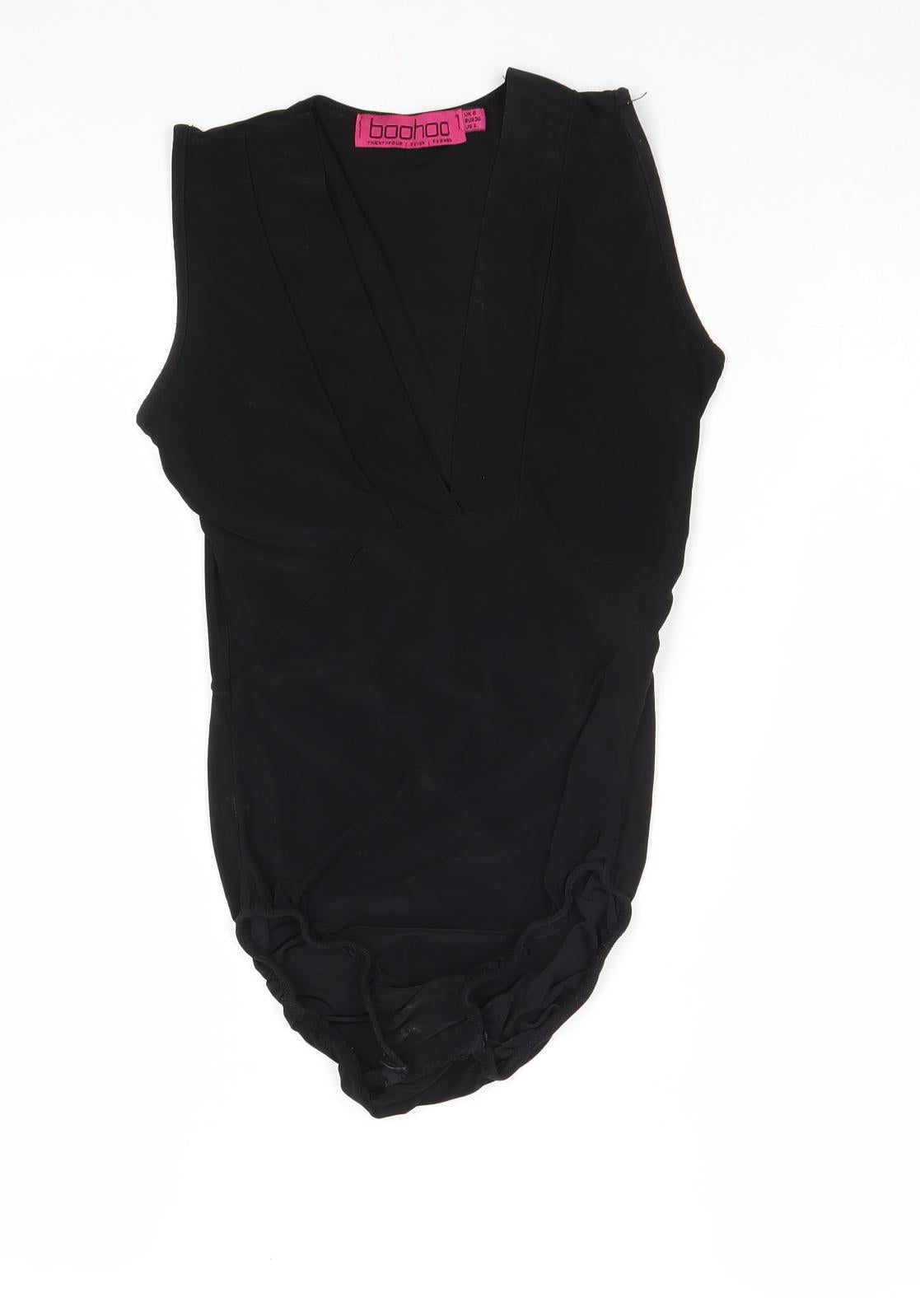 Boohoo Womens Black Polyester Bodysuit One-Piece Size 8 Snap