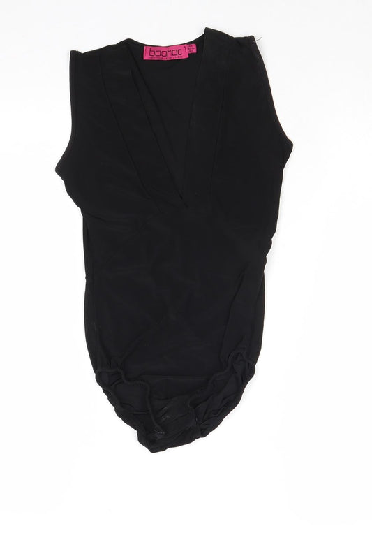 Boohoo Womens Black Polyester Bodysuit One-Piece Size 8 Snap