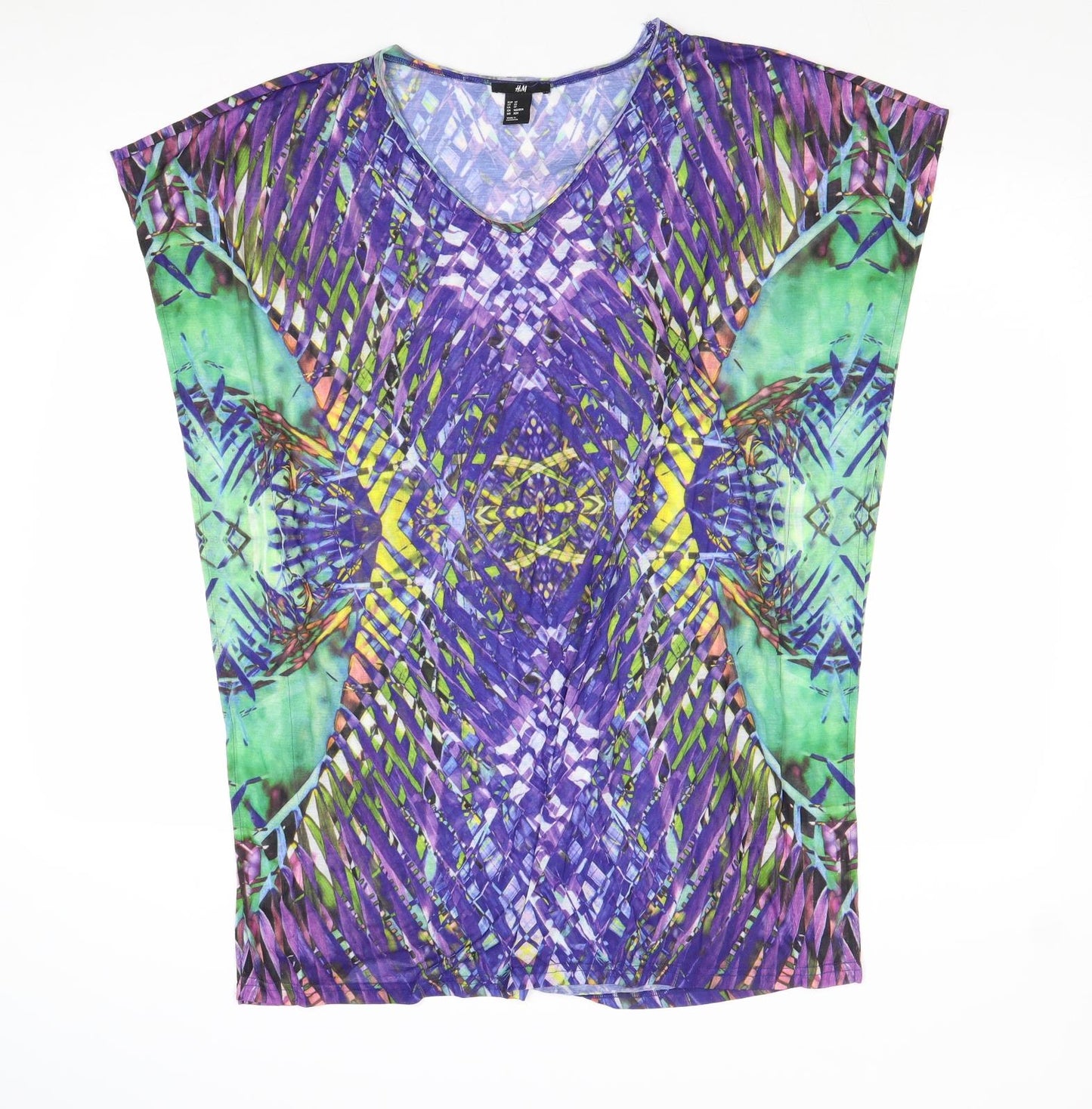 H&M Womens Multicoloured Geometric Polyester A-Line Size XS V-Neck Pullover
