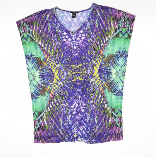 H&M Womens Multicoloured Geometric Polyester A-Line Size XS V-Neck Pullover