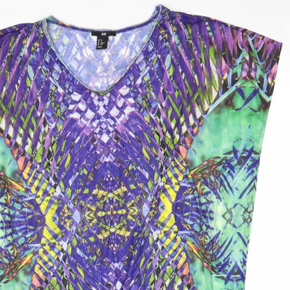 H&M Womens Multicoloured Geometric Polyester A-Line Size XS V-Neck Pullover