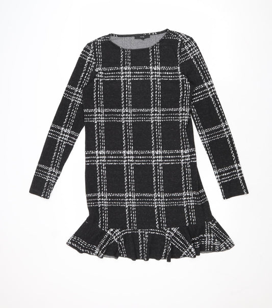 NEXT Womens Grey Check Polyester Jumper Dress Size 10 Round Neck Pullover