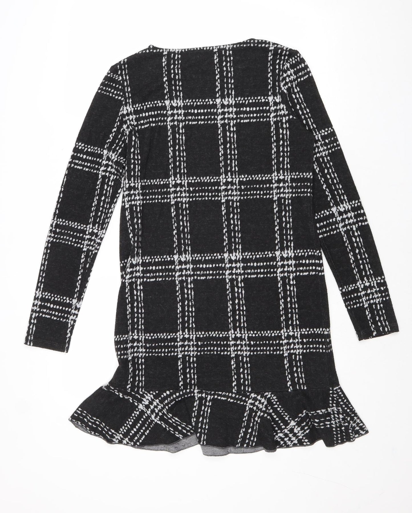 NEXT Womens Grey Check Polyester Jumper Dress Size 10 Round Neck Pullover