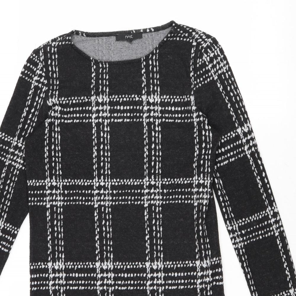 NEXT Womens Grey Check Polyester Jumper Dress Size 10 Round Neck Pullover