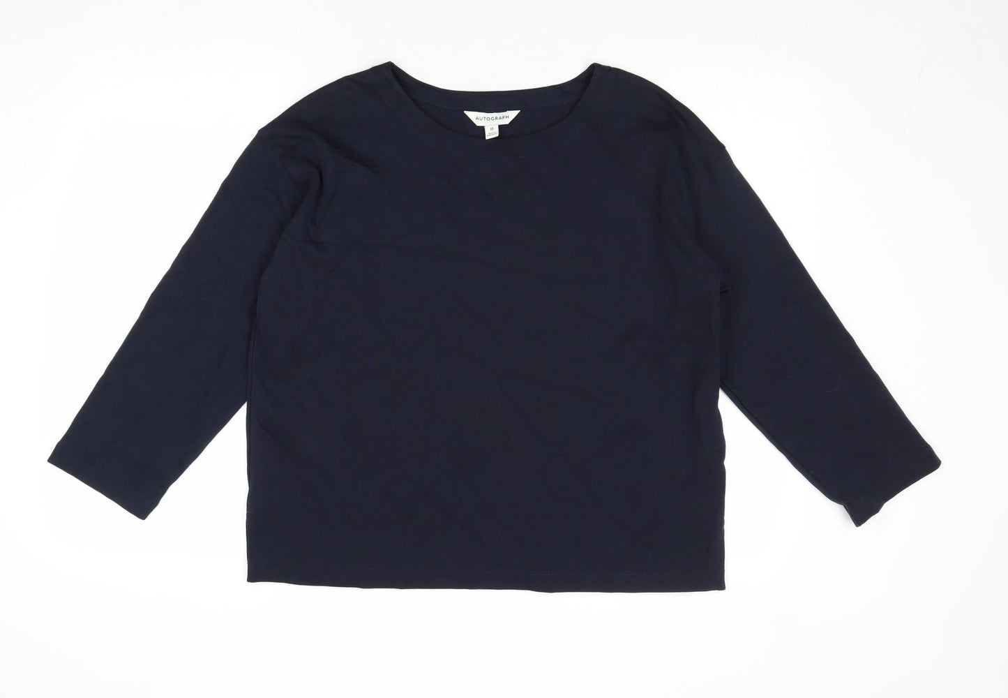 Autograph Womens Blue Cotton Basic Blouse Size 10 Round Neck