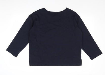 Autograph Womens Blue Cotton Basic Blouse Size 10 Round Neck