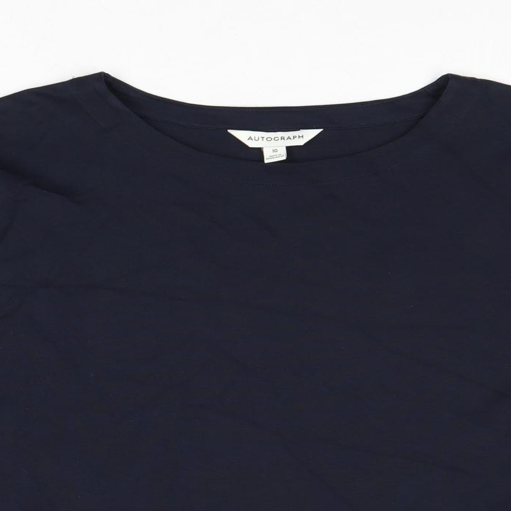 Autograph Womens Blue Cotton Basic Blouse Size 10 Round Neck