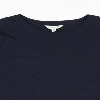 Autograph Womens Blue Cotton Basic Blouse Size 10 Round Neck