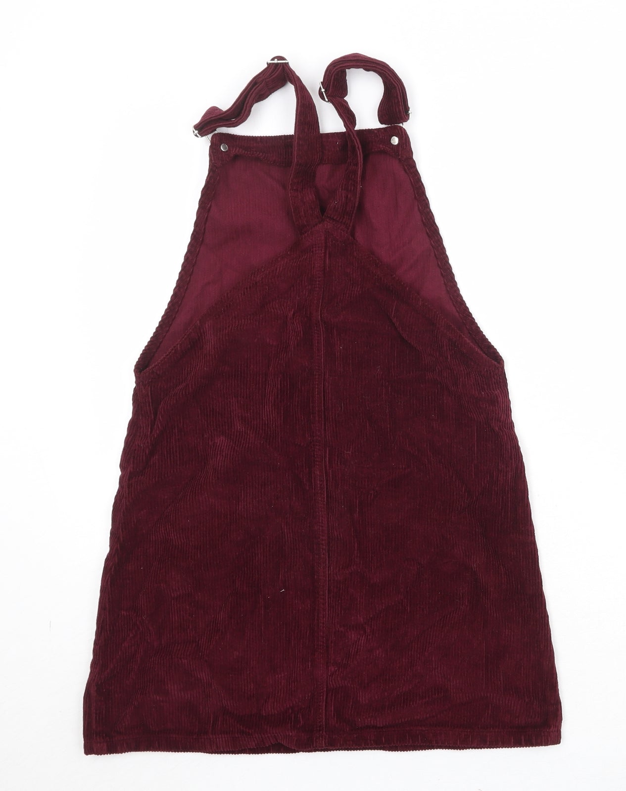 Topshop Womens Red Cotton Pinafore/Dungaree Dress Size 6 Square Neck Buckle