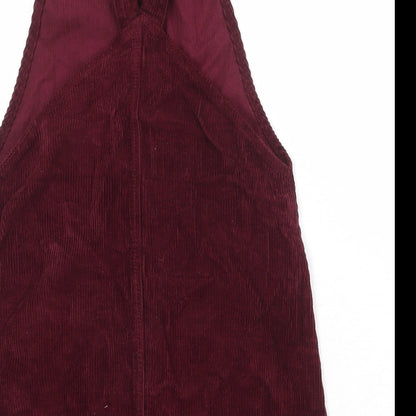 Topshop Womens Red Cotton Pinafore/Dungaree Dress Size 6 Square Neck Buckle