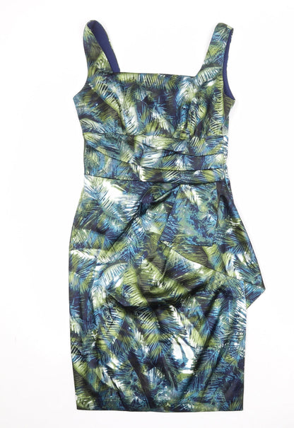 London Times Womens Multicoloured Geometric Polyester Shift Size 10 Square Neck Zip