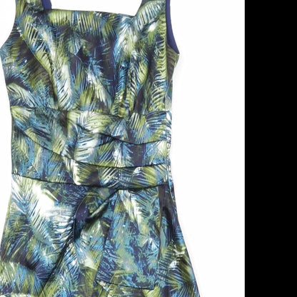 London Times Womens Multicoloured Geometric Polyester Shift Size 10 Square Neck Zip