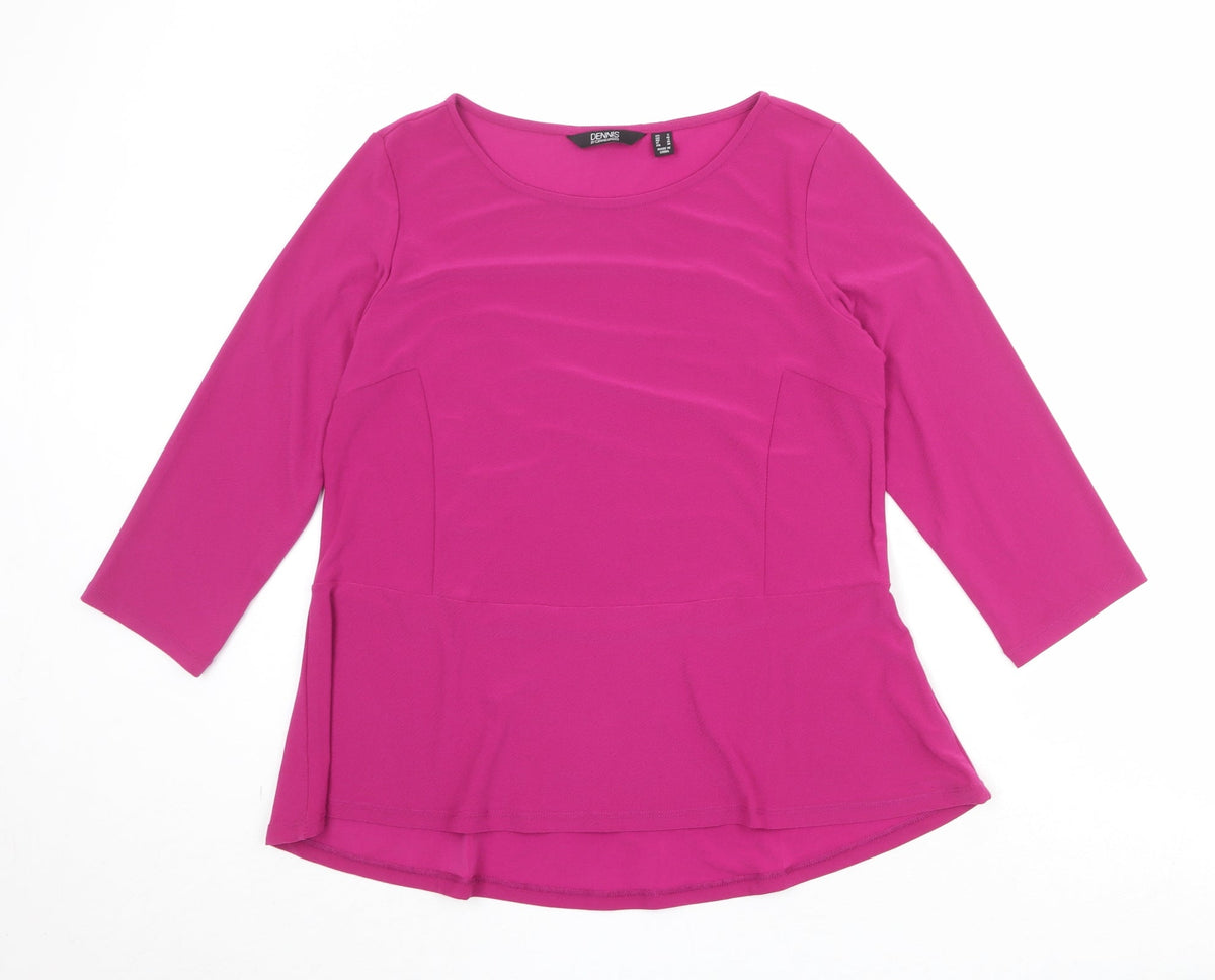 DENNIS Womens Purple Polyester Basic Blouse Size M Round Neck