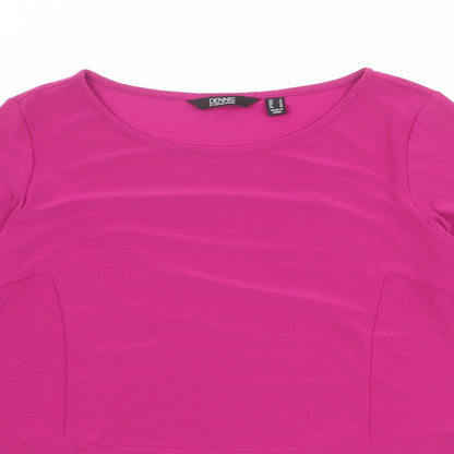 DENNIS Womens Purple Polyester Basic Blouse Size M Round Neck