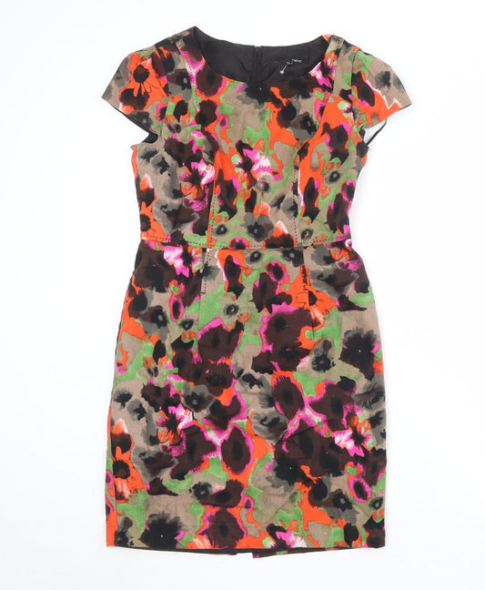 NEXT Womens Multicoloured Floral Linen A-Line Size 8 Round Neck Zip