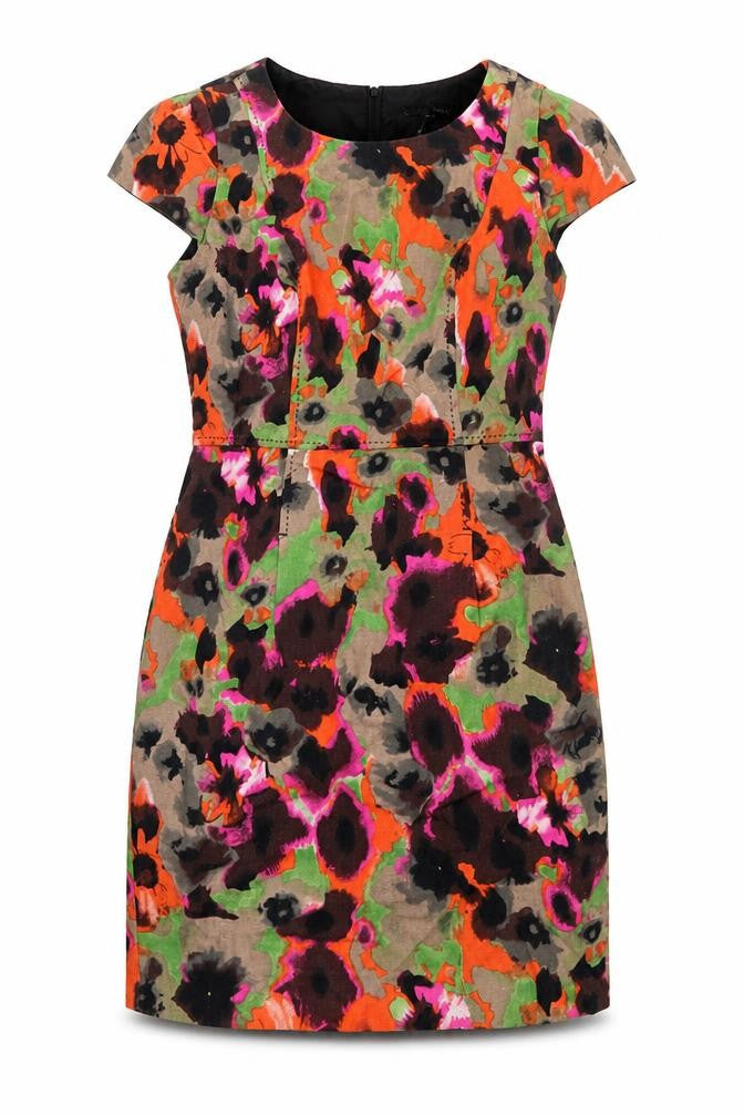 NEXT Womens Multicoloured Floral Linen A-Line Size 8 Round Neck Zip