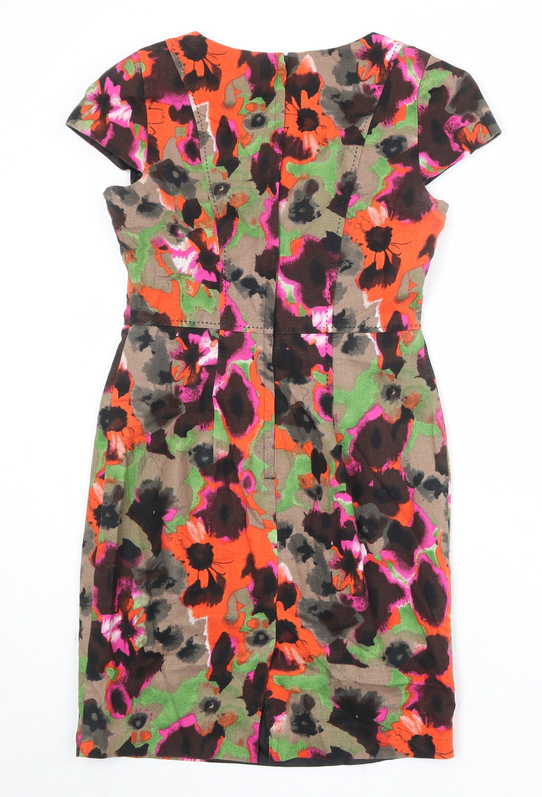NEXT Womens Multicoloured Floral Linen A-Line Size 8 Round Neck Zip