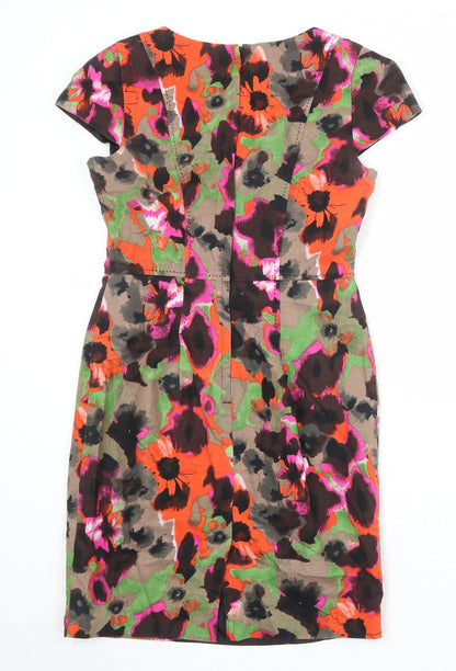 NEXT Womens Multicoloured Floral Linen A-Line Size 8 Round Neck Zip