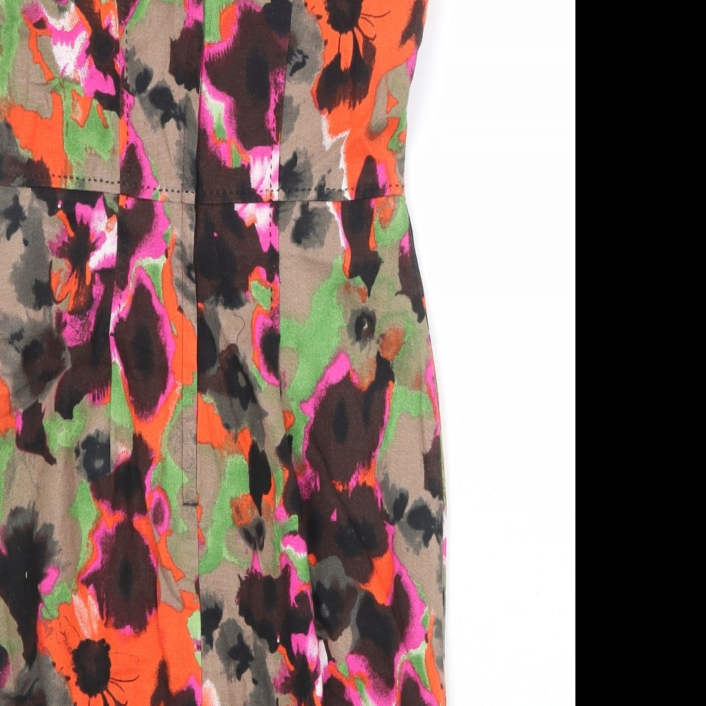 NEXT Womens Multicoloured Floral Linen A-Line Size 8 Round Neck Zip