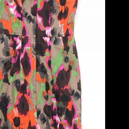 NEXT Womens Multicoloured Floral Linen A-Line Size 8 Round Neck Zip