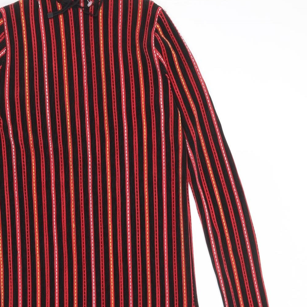 Zara Womens Multicoloured Striped Polyester A-Line Size S Round Neck Pullover