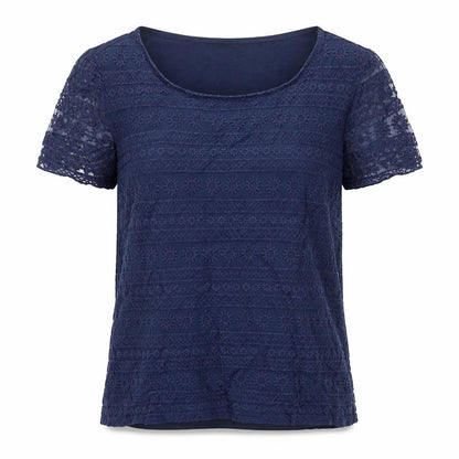 Oasis Womens Blue Geometric Cotton Basic T-Shirt Size M Round Neck