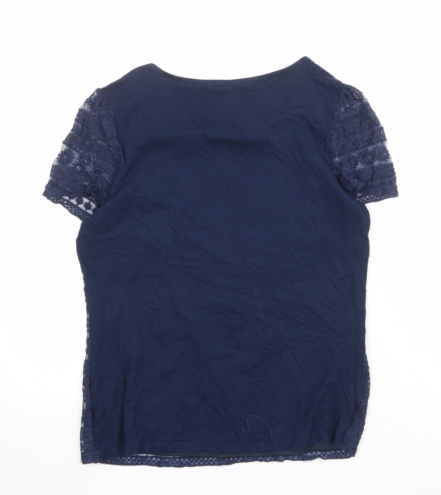 Oasis Womens Blue Geometric Cotton Basic T-Shirt Size M Round Neck