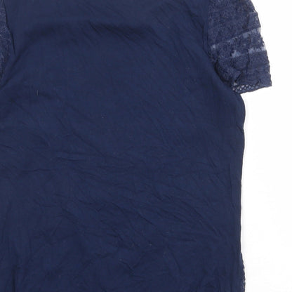 Oasis Womens Blue Geometric Cotton Basic T-Shirt Size M Round Neck