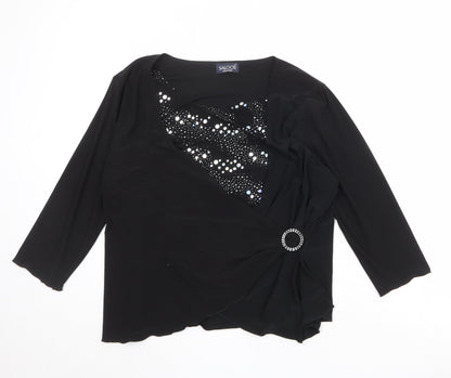 Saloos Womens Black Geometric Polyester Basic Blouse Size 2XL Round Neck