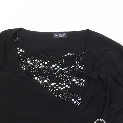 Saloos Womens Black Geometric Polyester Basic Blouse Size 2XL Round Neck