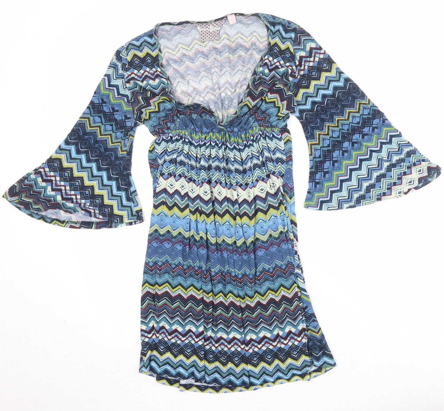 Bomeo of Buliet Womens Multicoloured Geometric Polyester Skater Dress Size M V-Neck Pullover