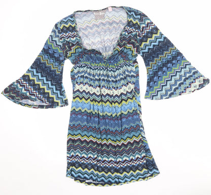Bomeo of Buliet Womens Multicoloured Geometric Polyester Skater Dress Size M V-Neck Pullover