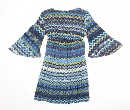 Bomeo of Buliet Womens Multicoloured Geometric Polyester Skater Dress Size M V-Neck Pullover