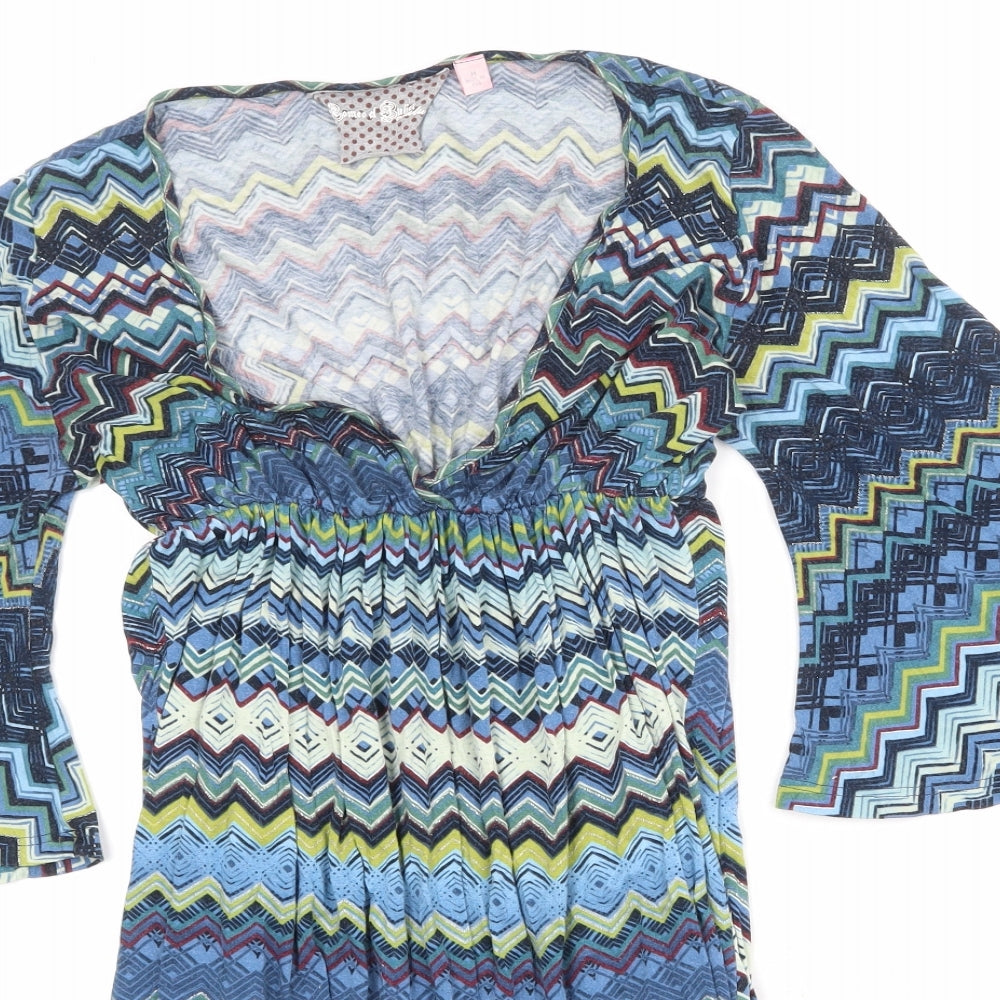 Bomeo of Buliet Womens Multicoloured Geometric Polyester Skater Dress Size M V-Neck Pullover