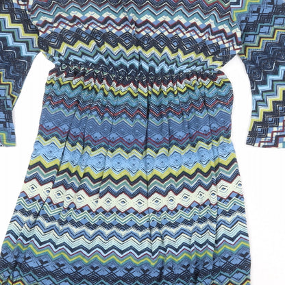 Bomeo of Buliet Womens Multicoloured Geometric Polyester Skater Dress Size M V-Neck Pullover
