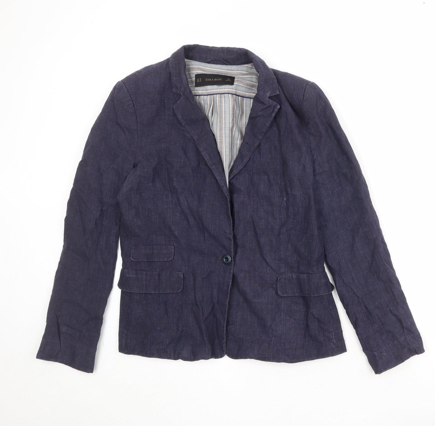 Zara Womens Blue Polyester Jacket Blazer Size XL