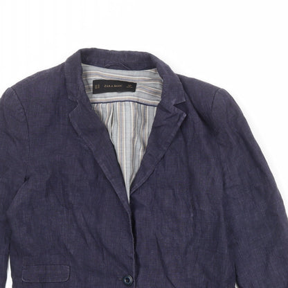 Zara Womens Blue Polyester Jacket Blazer Size XL