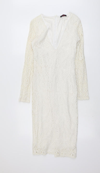 Edge Womens Ivory Polyester Shift Size 12 V-Neck Zip
